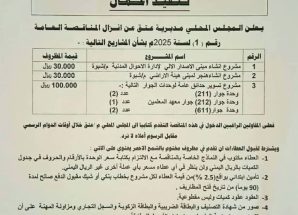 السلطة المحلية بمديرية عتق تعلن إنزال مناقصة عامة لإنشاء مركز الإصدار الآلي وتسوير خمس حدائق عامة