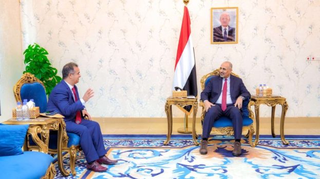 الرئيس الزُبيدي يبحث مع سفير جمهورية ليبيا سُبل تعزيز التعاون الثنائي في المجالات الاقتصادية والتنموية