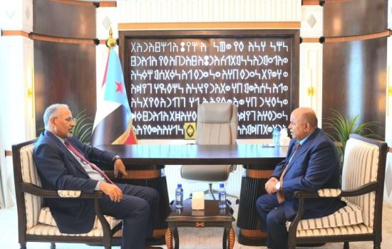 الرئيس الزُبيدي يلتقي محافظ حضرموت الجديد سالم الخنبشي