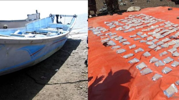 ‏الحملة الأمنية لقوات العمالقة الجنوبية تضبط قارب تهريب يحمل 600 الف حبة كبتاجون مخدر، قرب باب المندب